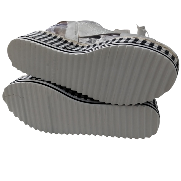 ZARA Women's Size 7 Gingham Silver Crossover Wedge Chunky Platform Sandal Preppy - Picture 4 of 7